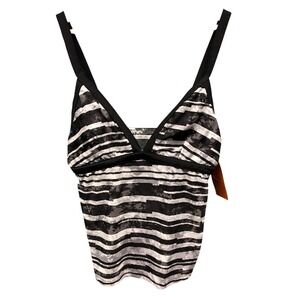 Champion C9 Tankini Swim Top Women's XL‎ Black White Stripe V-Neck Padded Fade